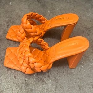 Orange square toe heels